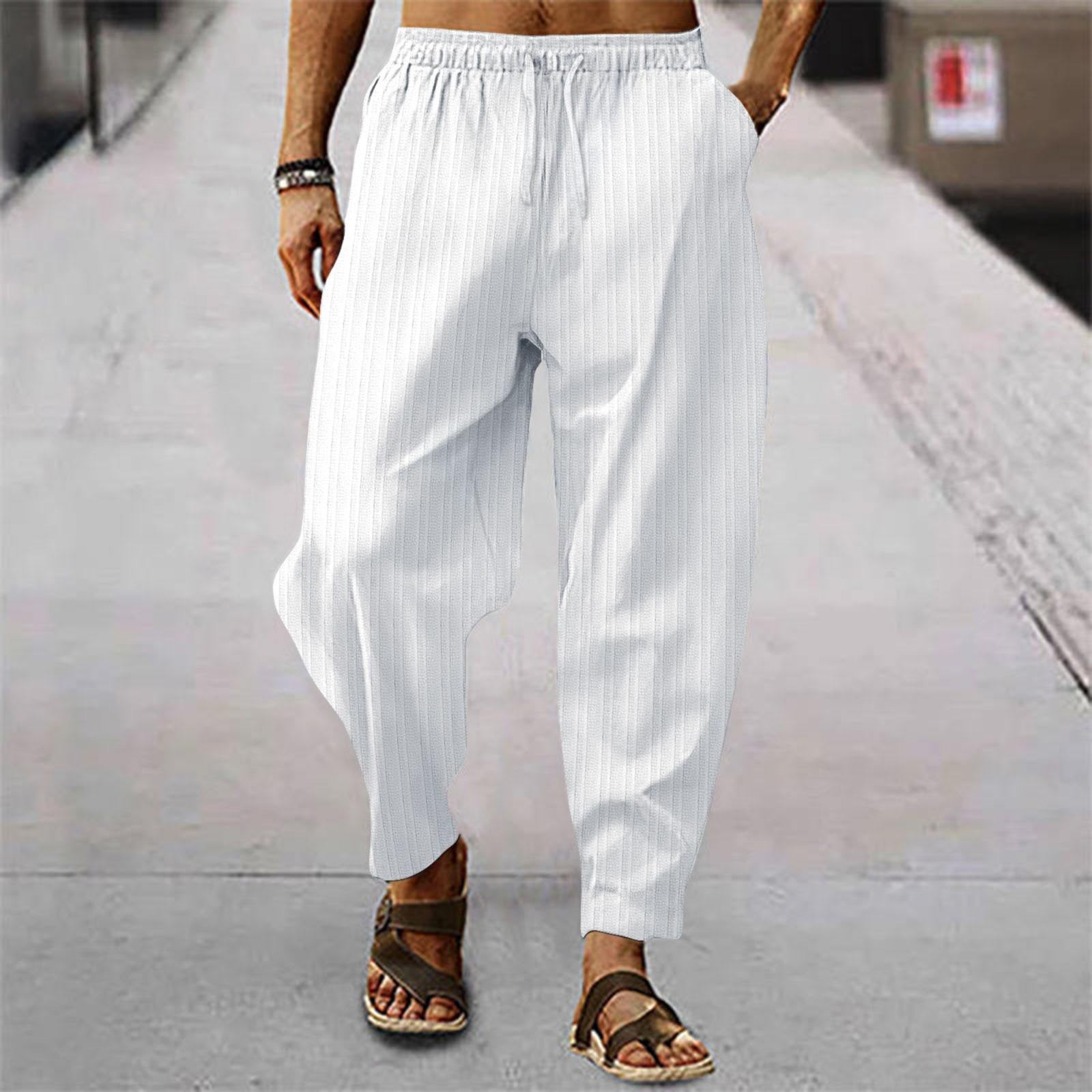 ZWRXW Men's Pants Pleated Front Casual Waffle Long Trousers