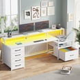 thumbnail image 1 of SEDETA White Computer Desk with 5 Drawer & Power Outlet & Monitor Shelf, Home Office Desk with File Drawer, Storage Shelves and Printer Cabinet, Gaming Desk with Led Lights, 1 of 8