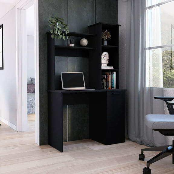 White Computer Desk With Abundant Working Surface, 25.8"w X 17.7"d, 3 Shelves Single Door Cabinet And Elegant Desk, White, 17.7"d Work Surface Stylish Storage