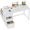 thumbnail image 1 of White Computer Desk with Fabric File Drawers Cabinet, 55 Inch Reversible Desks with Storage Filing Cabinet for Home Office, Modern Writing Table PC Desks for Bedroom, White, 1 of 15