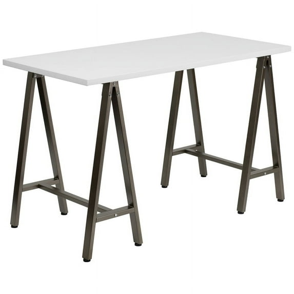 White Computer Desk with Brown Metal Frame