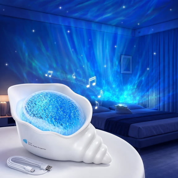 White Conch Aurora Projector for Adults 14 Colors + 5 White Noises, Extra Bright Wide-Coverage Ocean Wave Night Light for Bedroom Romance, Sleep Therapy & Aesthetic Room Decor