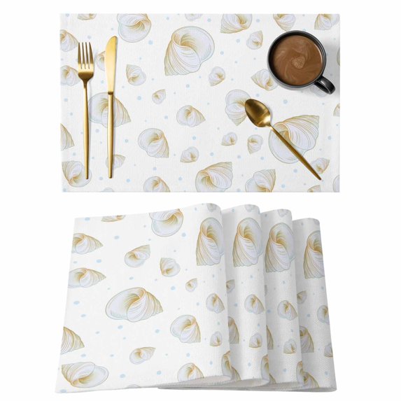 White Conch Coastal Placemats Set of 8, Nautical Summer Beach Ocean Sea Placemats for Dining Table, Place Mats for Kitchen Tabletop, Waterproof Wipeable Dining Table Mats Set
