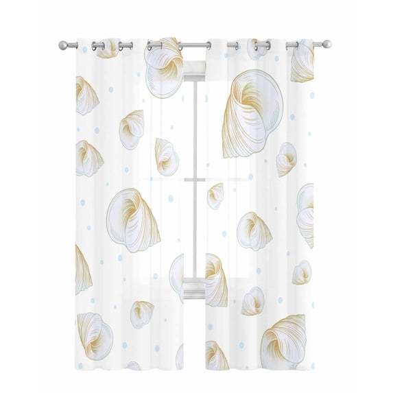 White Conch Coastal Sheer Curtains 84 Inch Length 2 Panels Set for Living Room/Bedroom, Nautical Summer Beach Ocean Sea Kitchen Curtains Grommet Semi-Sheer Curtains Drapes Window Treatments 52"x84"x2
