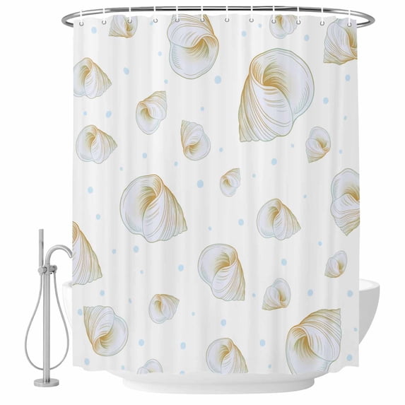 White Conch Coastal Shower Curtain, Waterproof Shower Curtains for Bathroom, Nautical Summer Beach Ocean Sea Washable Fabric Bathtub Curtain Set Bath Decor with 12 Hooks Stall 36"x72"