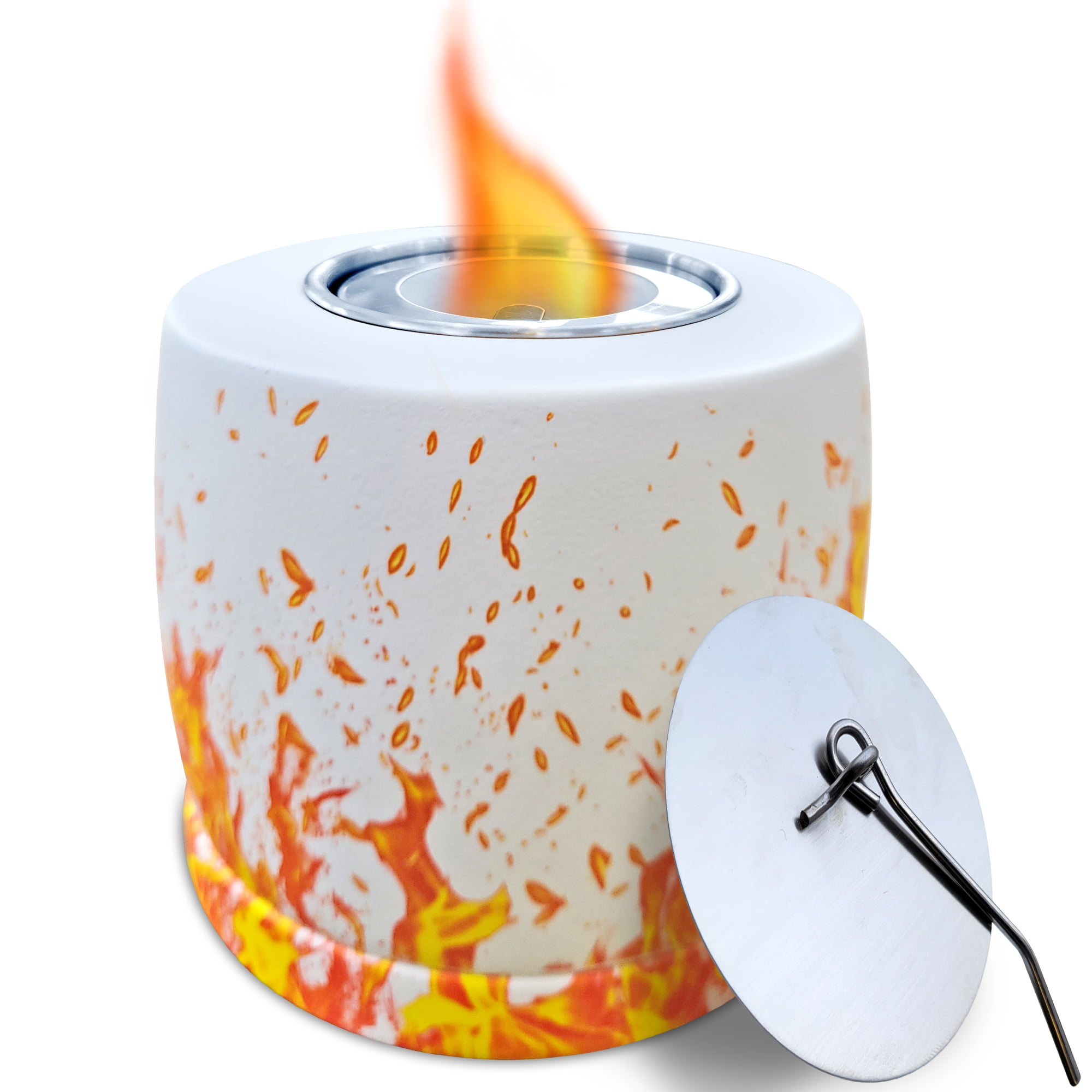 White Concrete Bio Ethanol Fire Pit - Indoor/Outdoor, Portable, Luxury Ambiance for New Year's, Christmas, Parties, Camping - Content household