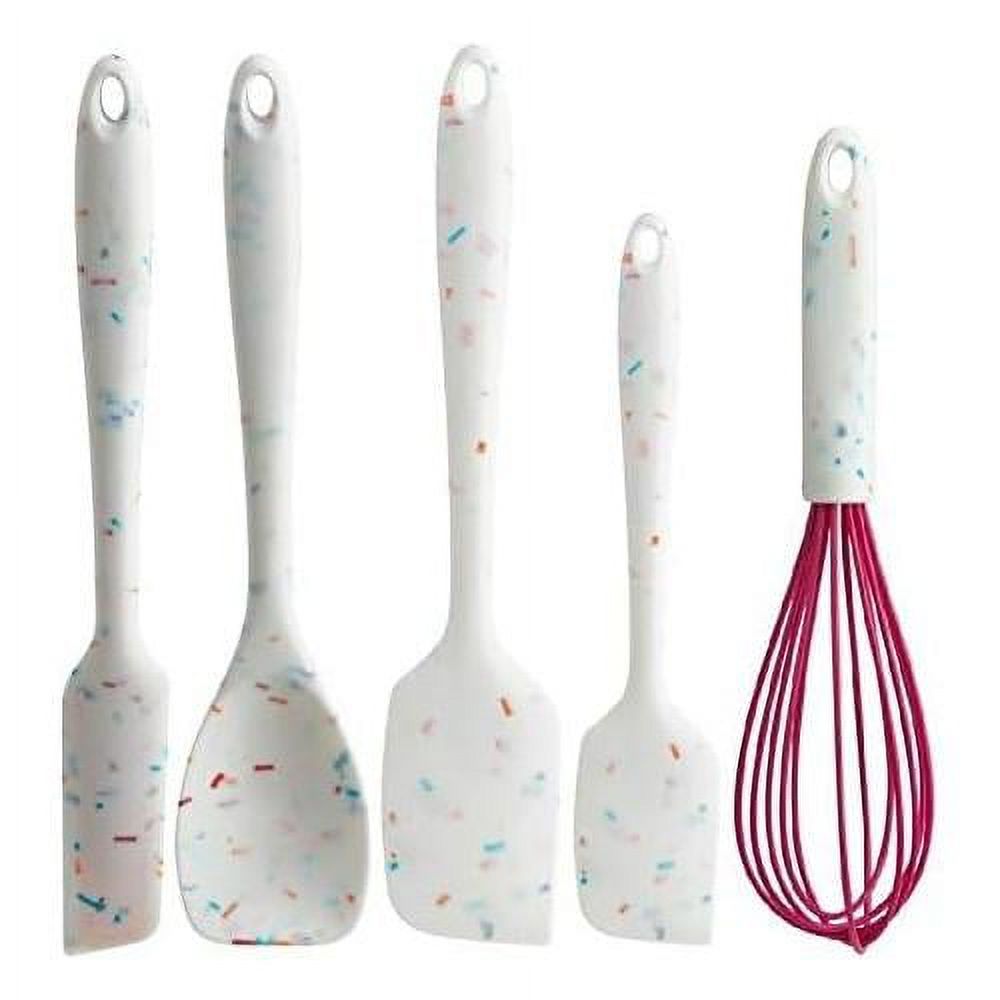 White Confetti 5Pc Silicone Spatula, Spoonula & Whisk Set