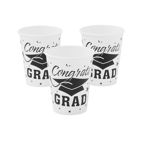 White Congrats Grad Paper Cups, Party Supplies, Graduation, 25 Pieces