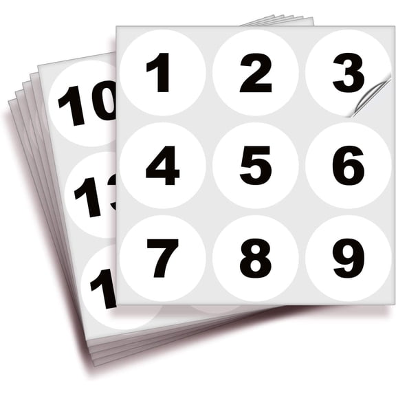 White Consecutive Number Stickers  1 to 50, 2-inch, Set Vinyl Self Adhesive Premium Decal Ideal for Inventory, Storage, Organizing, Boxes, Bins, Toolbox, Lockers & More, Indoor/Outdoor