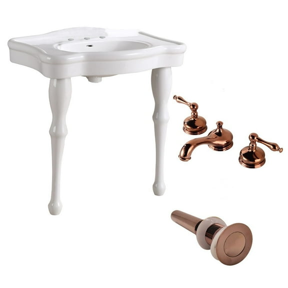 White Console Sink China Two Spindle Legs w/Rose Gold 8" Faucet Bathroom Sink Tap| Renovators Supply