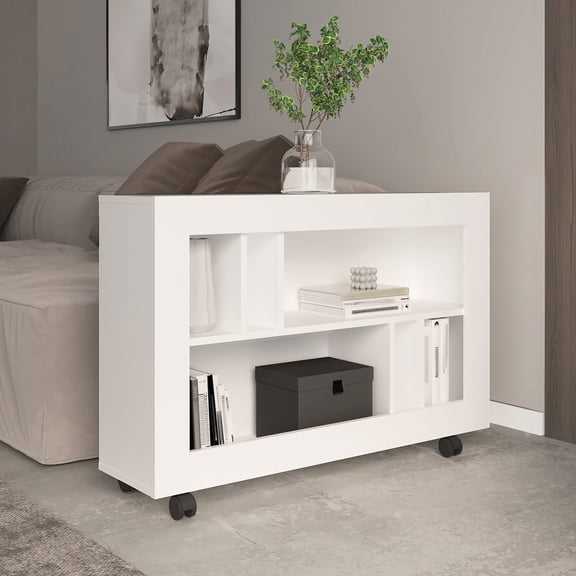 White Console Table with Casters | Used as Side Table in Living Room | Get Easy Movement and Repositioning