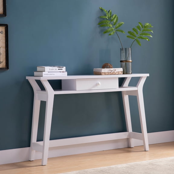 White Console with Drawer | As Desk, Has Two Side Shelves