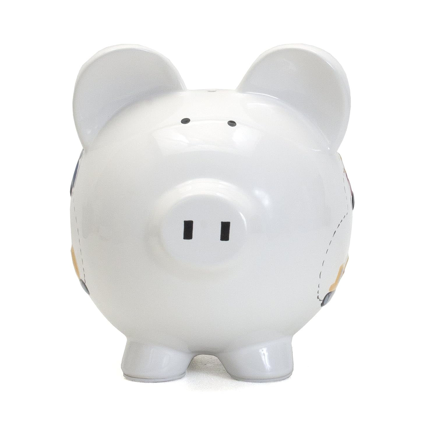 White Construction Piggy Bank - 1 Bank 7.75 Inch, Ceramic - Crane Backhoe Truck 3617Wt