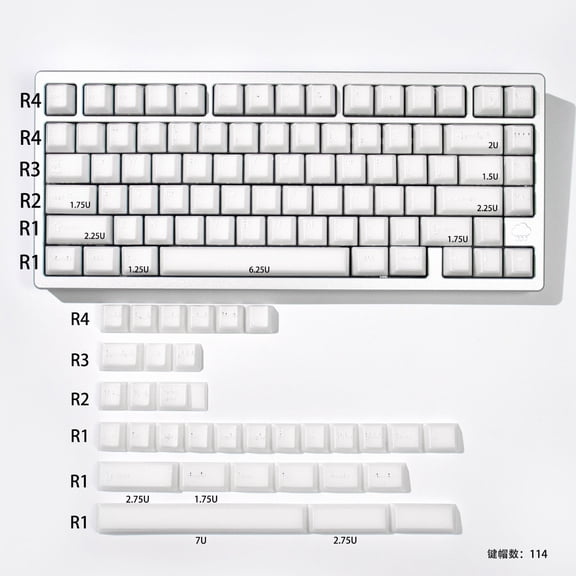 White Contour Wave Translucent Keycap Set, Double-Shot ABS Cherry Profile, Compatible with Wooting 60HE/made68 Mechanical Keyboards