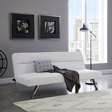 White Convertible Futon Sofa, Modern Reclining Black Sleeper Sofa, Classic,Faux Leather Futon Sofa Bed