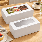 White Cookie Boxes with Clear Window, Sturdy Loaf Cake Boxes for Roll Cakes, Desserts, Muffins, Donuts, Candies, Pastries & Baked Goods Display and Gifting, 9x4x3.5 Inch