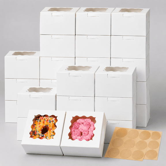 White Cookie Boxes with Window, 4x4x2.5 Inch