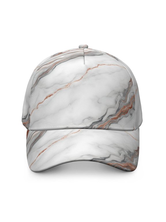 White and Copper Marble Pattern Baseball Cap, Structured Flat Bill Hat with Snap Closure & Sweatband, Lightweight Shape Retaining Gifts for Birthday Christmas Thanksgiving