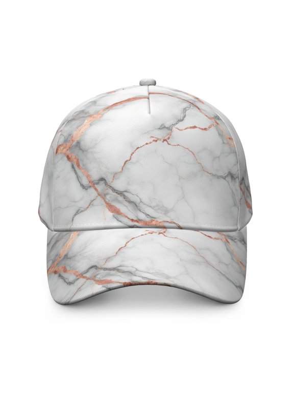 White and Copper Marble Pattern Baseball Cap, Structured Flat Bill Hat with Snap Closure & Sweatband, Rigid Flat Brim Gifts for Birthday Christmas Thanksgiving