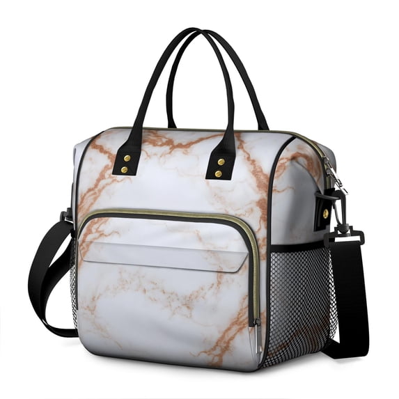 White and Copper Marble Pattern Insulated Leakproof Lunch Box for Women, Large Lunch Bag for Tween Teen Adult, Loncheras Para Mujer for Work Beach Travel Picnic Camping
