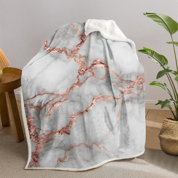 White and Copper Marble Pattern Sherpa Fleece Throw Blanket,Soft Plush,Warm,All Season,Cozy Fuzzy Lamb Fleece Blanket for Sofa Bed Couch Living Room Chair,30"x40"
