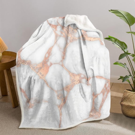 White and Copper Marble Pattern Sherpa Fleece Throw Blanket,Soft Plush,Warm,All Season,Cozy Fuzzy Lamb Fleece Blanket for Sofa Bed Couch Living Room Chair,30"x40"