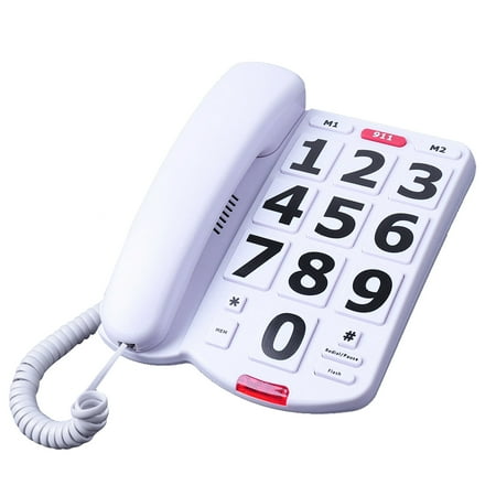White Corded Big Button Landline Phones for Seniors Home, Single Line Easy to Read Desk Telephone for Visually and Hearing Impaired Old People, Wired Extra Louder Ringer Home Phone