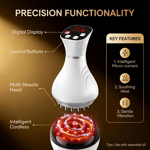 White Cordless Body Sculpting Massager, Handheld Heating Vibration Massage Tool with 35 Speeds, Anti-Cellulite Skin Smoothing & Toning Device