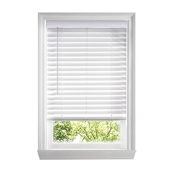 White Cordless Faux Wood Blinds for Windows with 2 in. Slats - 41.5 in. W x 54 in. L (Actual Size 41 in. W x 54 in. L)