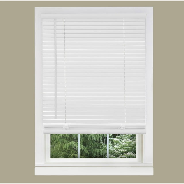 White Cordless Window Blinds 1" Slats Venetian Vinyl Mini-Blind Actual Size: 39" (Width) x 64" (Drop)