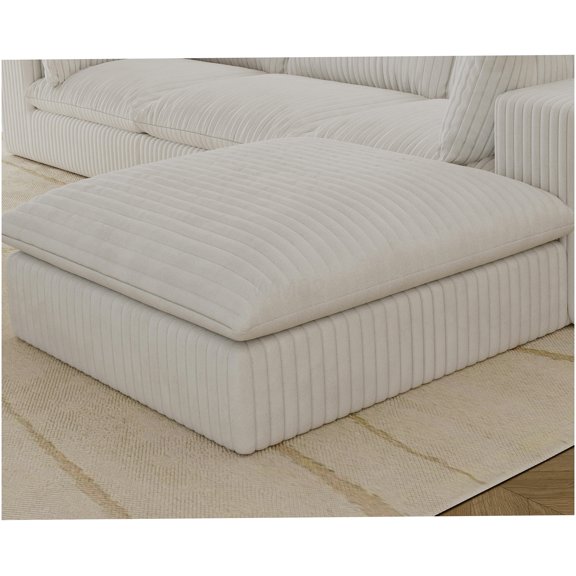 White Corduroy Cloud Sofa with Feather Cushions, Modular Sectional Couch for Living Room, No Assembly Deep Seat Fabric Sofa