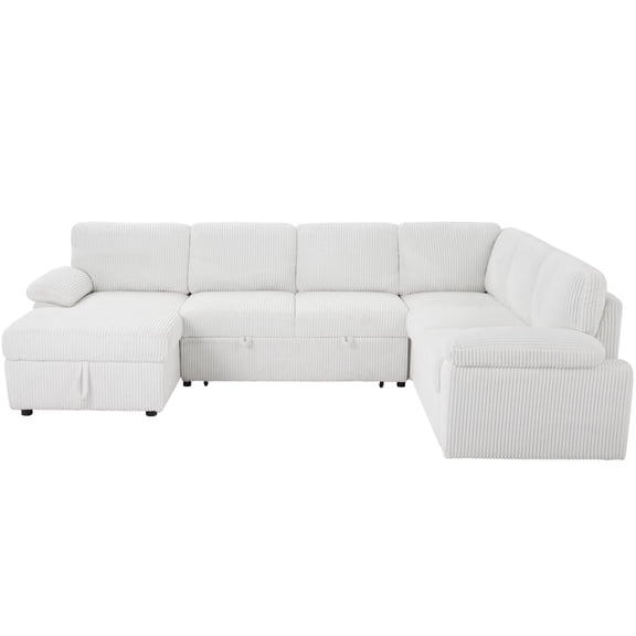 White Corduroy Deep - Seat Modular Sofa / Versatile for Small Spaces
