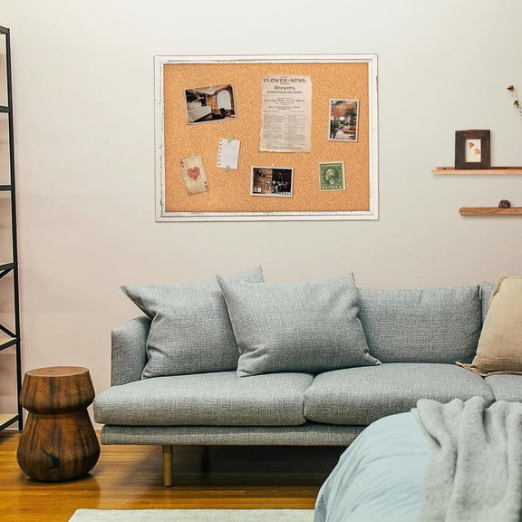 White Cork Board for Wall - 30 X 20 Inches, Rustic Wooden Frame Bulletin Board, Decorative Hanging Pin Board for Office & Home Decor