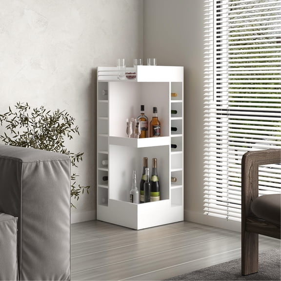 White Corner Bar Cabinet with 14 Cubbies/Adds Sophistication to Dining Space