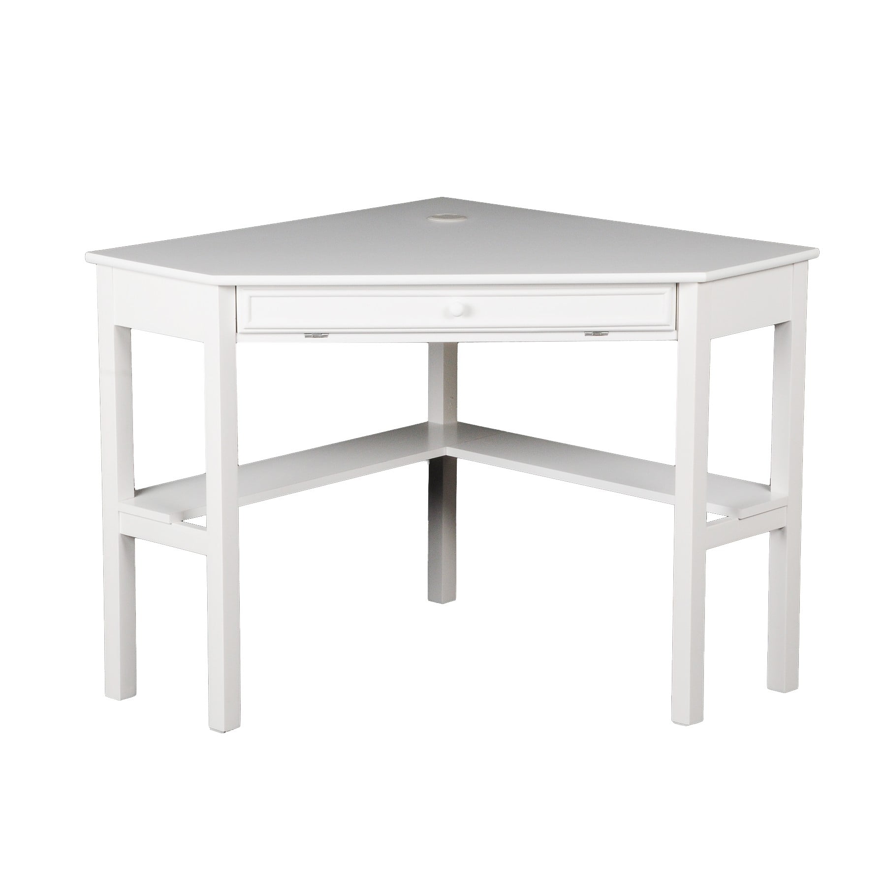 Modern White Wooden Corner Desk with Keyboard Tray and Drawer