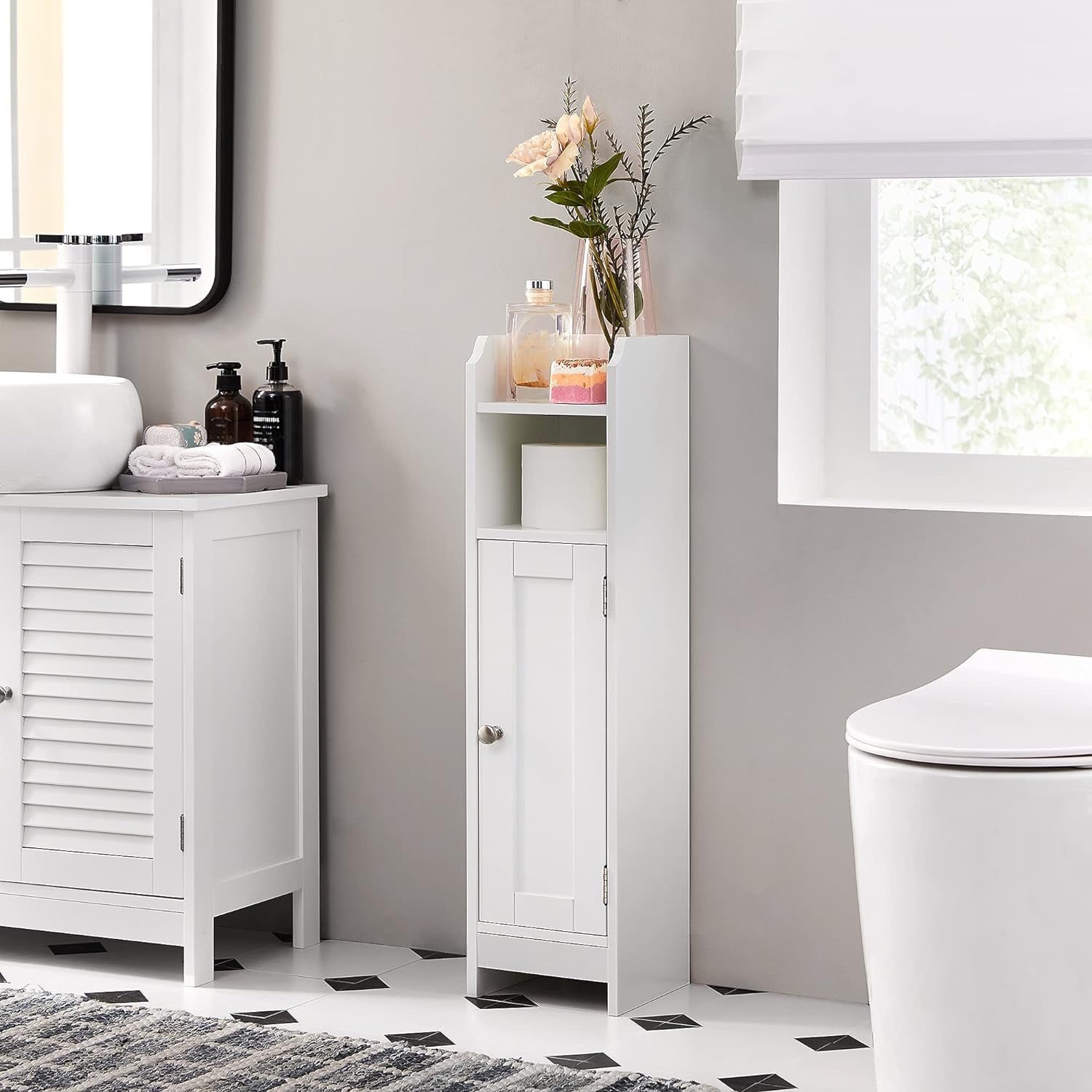 White corner bathroom floor cabinet discount