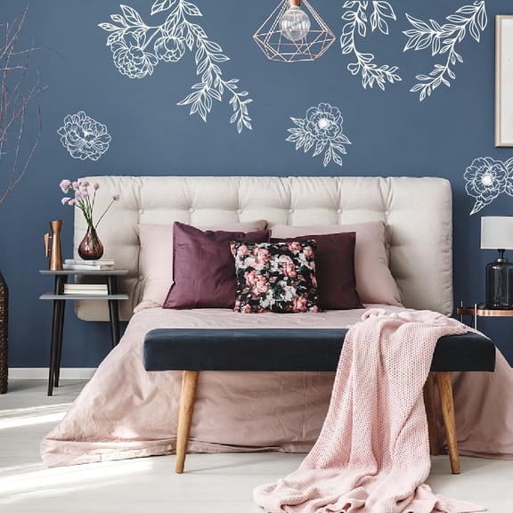 White Corner Flowers Wall Sticker Leaf Wall Decals Flowers Decor for Living Room Bedroom Nursery Kids Room TV Backdrop Decor Home Wall Corner Art Multi-color