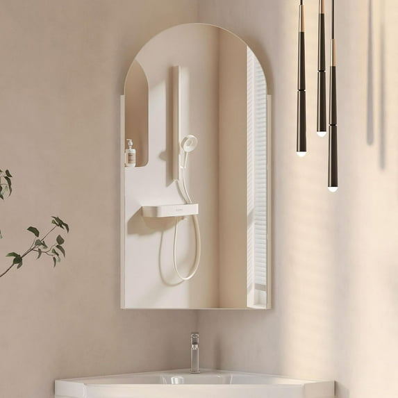 White Corner Medicine Cabinet with Mirror,Arch Medicine Cabinet Wall Mounted for Small Space,Corner Bathroom Cabinet Wall Mounted,Arched Mirror Cabinets for Bathroom,16x31