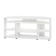White Corner TV Stand, up to 55-Inch Flat Screens, Solid Rubberwood