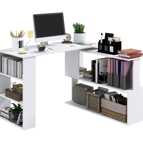 White Corner Writing Desk | 360 Degree Rotation, Suitable for Small Dorm Rooms