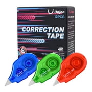 White Correction Tape, Easy To Use Applicator for Instant Corrections Wrong Writing At Any Time, For Office, Wipe Out Tape 12pack, 6M/256" x 0.2", Red,Blue,Green