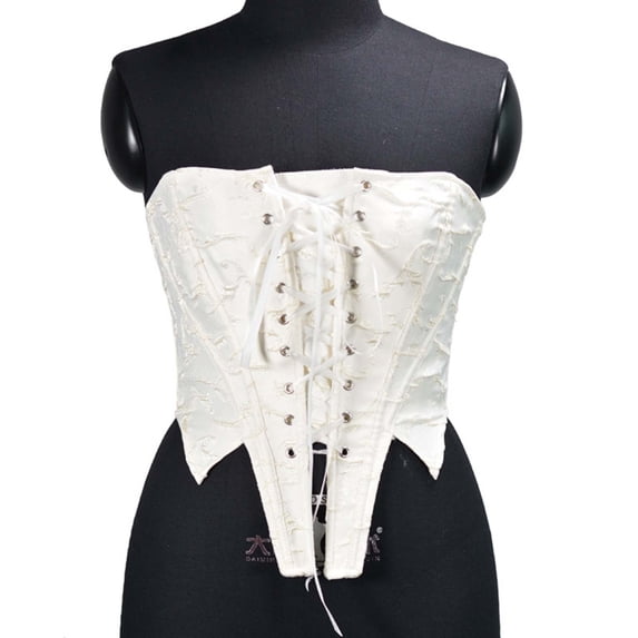 White Corset Tops for Women, Lace up Overbust Bustier Strapless Going out Cropped Strapless Tops White M