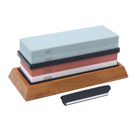 White Corundum Whetstone 400/1000 3000/8000 Grit Sharpening Stone Double-sided Whetstone Cut Set With Non-Slip Bamboo Base and Free Angle Guide