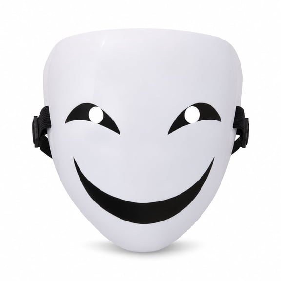 White Halloween Costume Mask with Printed Smile Design and Elastic Band