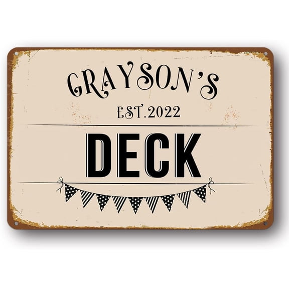 Decor Deck Wall Decor, Welcome Name's Hanging Plaque Sign for Home, Bar, Pub, Porch, Outdoor Living, Personalized Tin Rustic Vintage Style