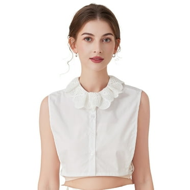 White Cotton Fake Collar - Petal Design, Detachable & Easy to Style, Perfect for Women Shirts