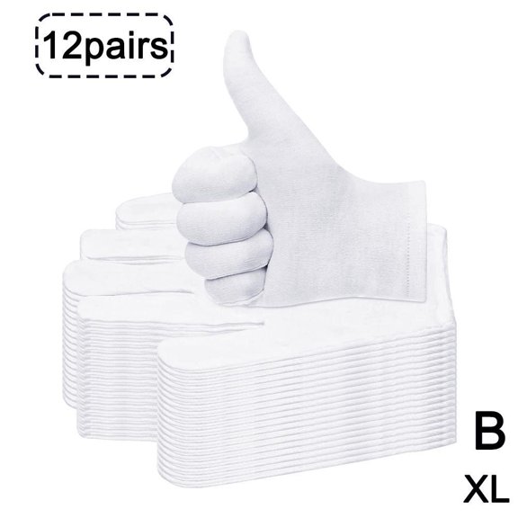 White Cotton Gloves, 12 Pairs Soft Breathable Work Gloves, Thin Cotton Liner Gloves for Gardening Inspection Makeup and Daily Use, X Large Size