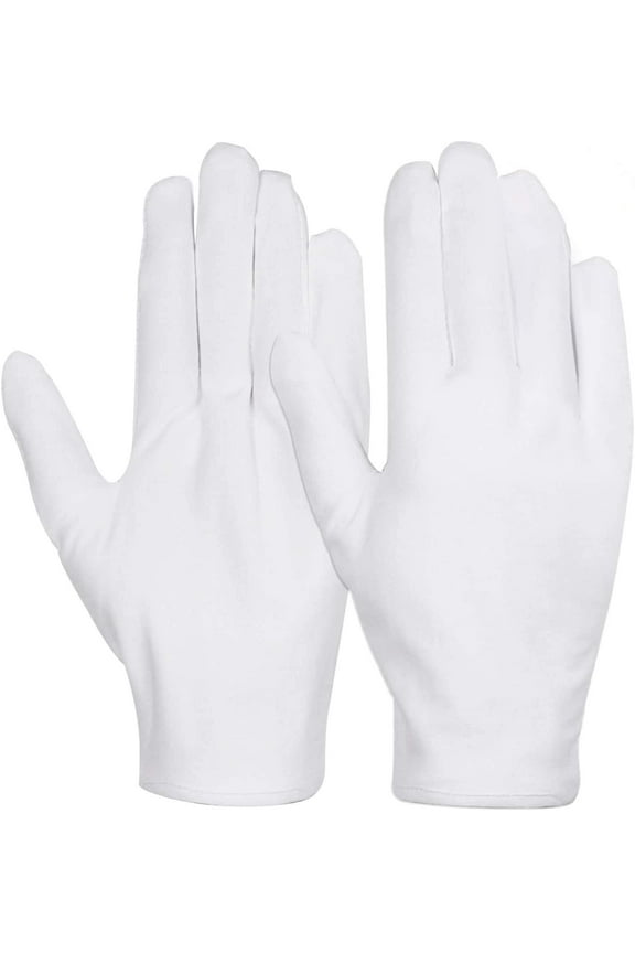 White Cotton Gloves, 6 Pairs Cotton Gloves Large Cloth Gloves for Women Dry Hands Eczema Moisturizing Serving Archival Cleaning Coin Jewelry Silver Costume Inspection