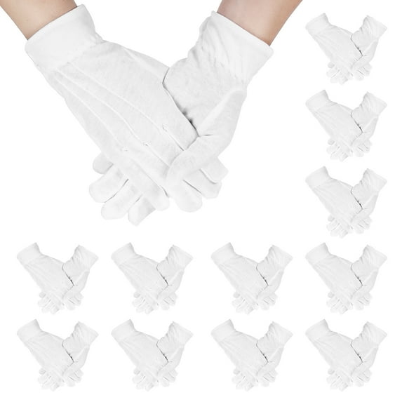 White Cotton Gloves Parades Costume Gloves with Snap Cuff Formal Uniform Glove Jewelry Inspection, 12 Pairs