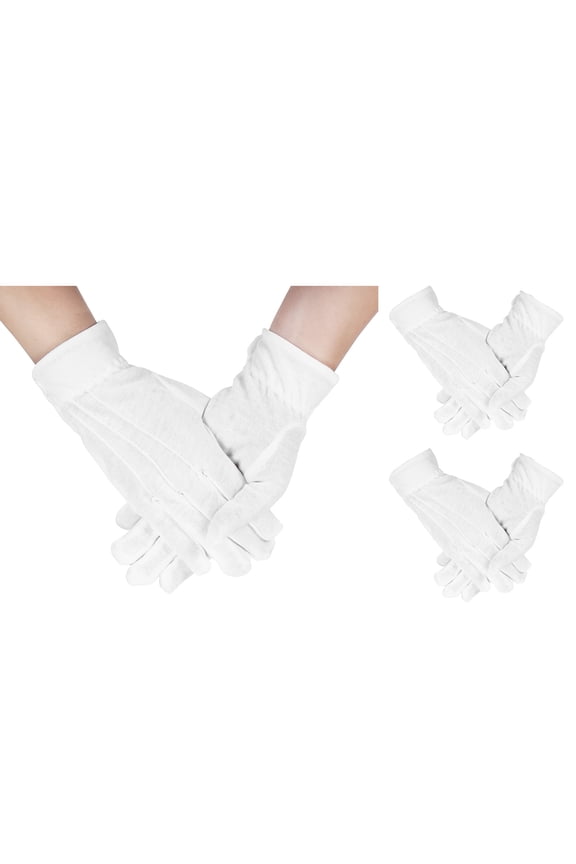 White Cotton Gloves Parades Costume Gloves with Snap Cuff Formal Uniform Glove Jewelry Inspection, 3 Pairs